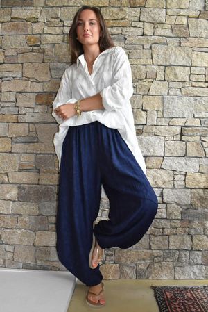 Lalli Damask Classic Tapered Barrel Leg Pant Navy